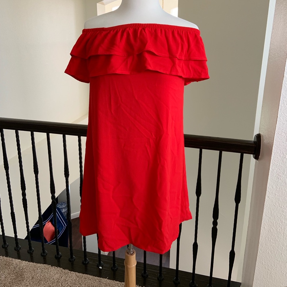 Red off the shoulder dress